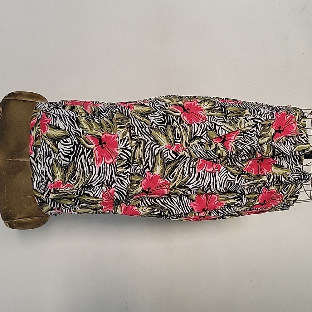 Y2K Strapless Dress Hawaiian Zebra Hibiscus Retro Party Midi Torrid 12 Luau